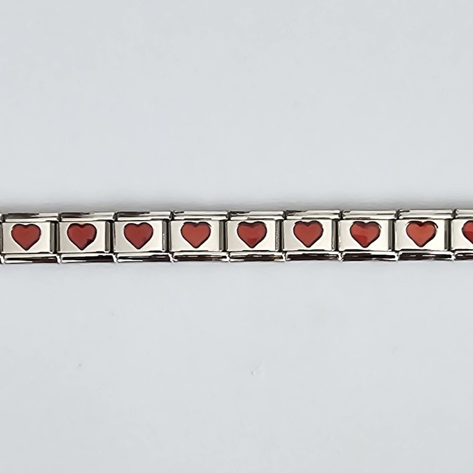 Silver Italian Charm Starter Bracelet With Red Heart Charms